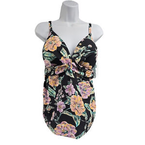 Freshwater Womens Swim Molded Cup Twist Tank Garden Dream Floral Size 1X New